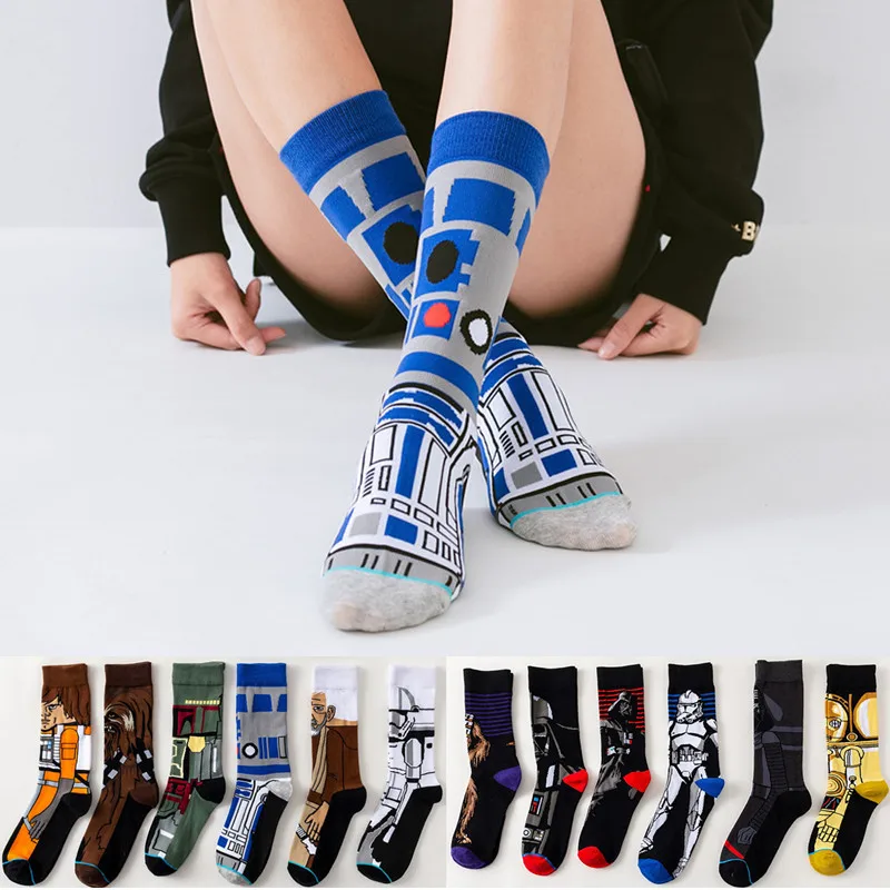 1 par de calcetines de Anime para hombre Master Yoda R2-D2 calcetines de Cosplay Wookiee Caballero Jedi novedad calcetines de mujer para hombre primavera Otoño Invierno