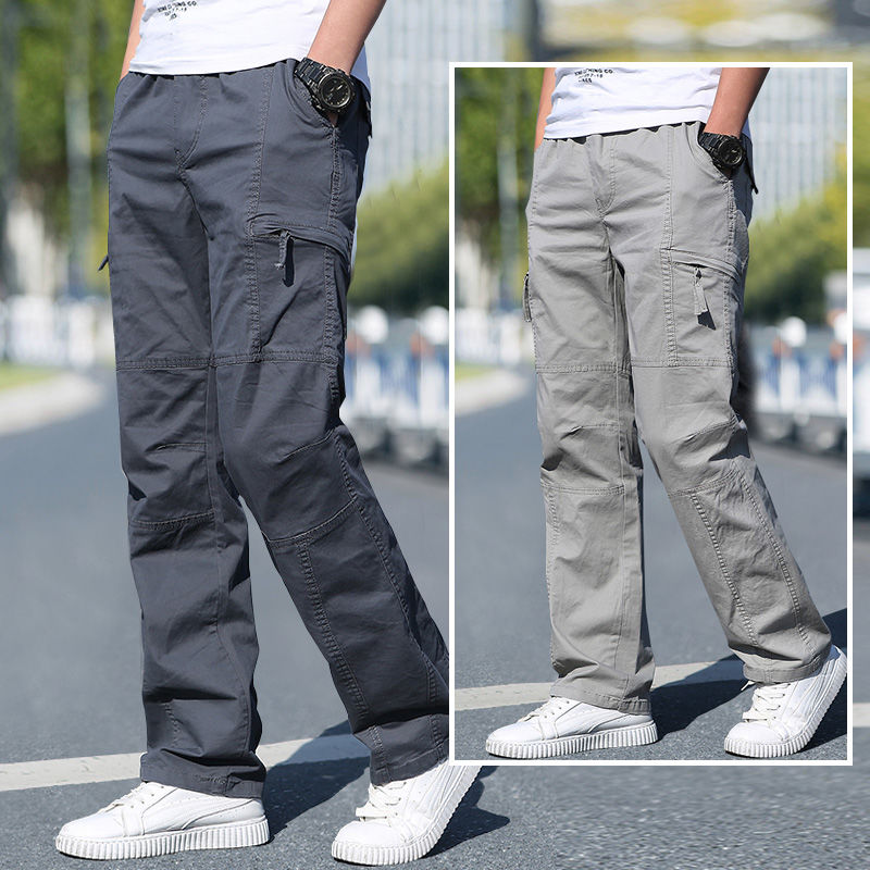 Calças de carga de algodão dos homens calças de trabalho esportes casuais jogging treinamento macacão de alta qualidade coreano plus size solto calças retas