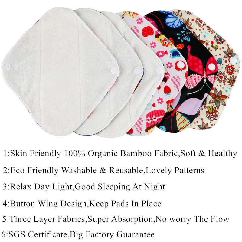 Reutilizáveis impermeável bambu fibra almofadas, pano menstrual, absorventes higiênicos, Higiene Maternidade Feminina, Panty Liner, 10pcs