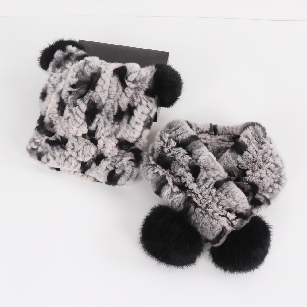 Nieuwe Winter Kinderen Real Rex Konijnenbont Sjaal Muts Sets Knit Warm Kind Natuurlijke Bont Sjaals Hoeden Goede Elastische Kid echt Bont Caps