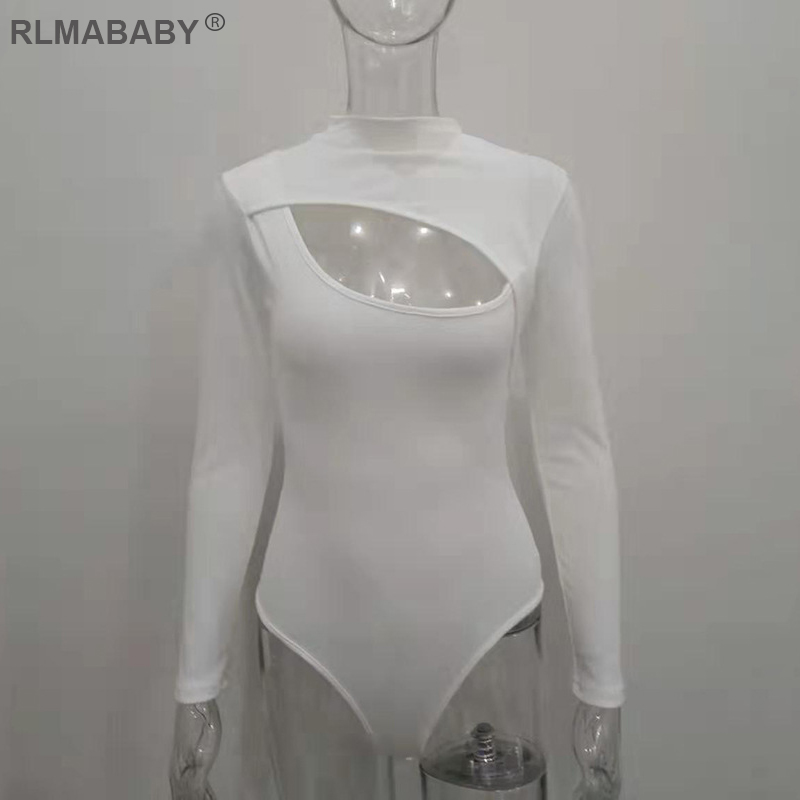 Body ajustado de manga larga para mujer, body liso con cuello redondo, mono informal básico blanco, Top