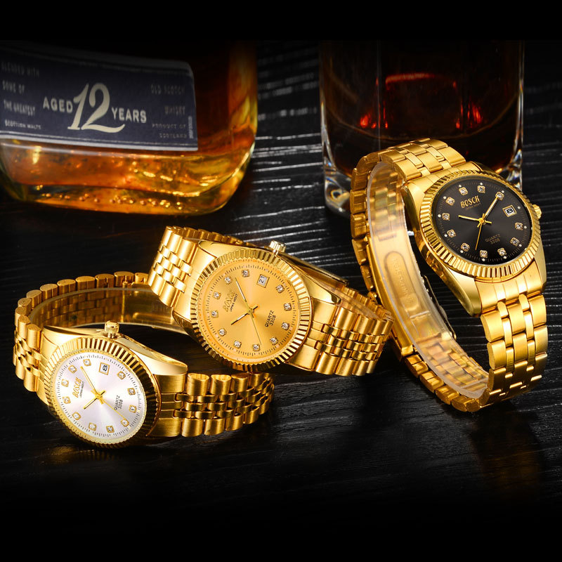 BOSCK-Reloj de pulsera dorado para hombre y mujer, cronógrafo de marca de lujo, a la moda