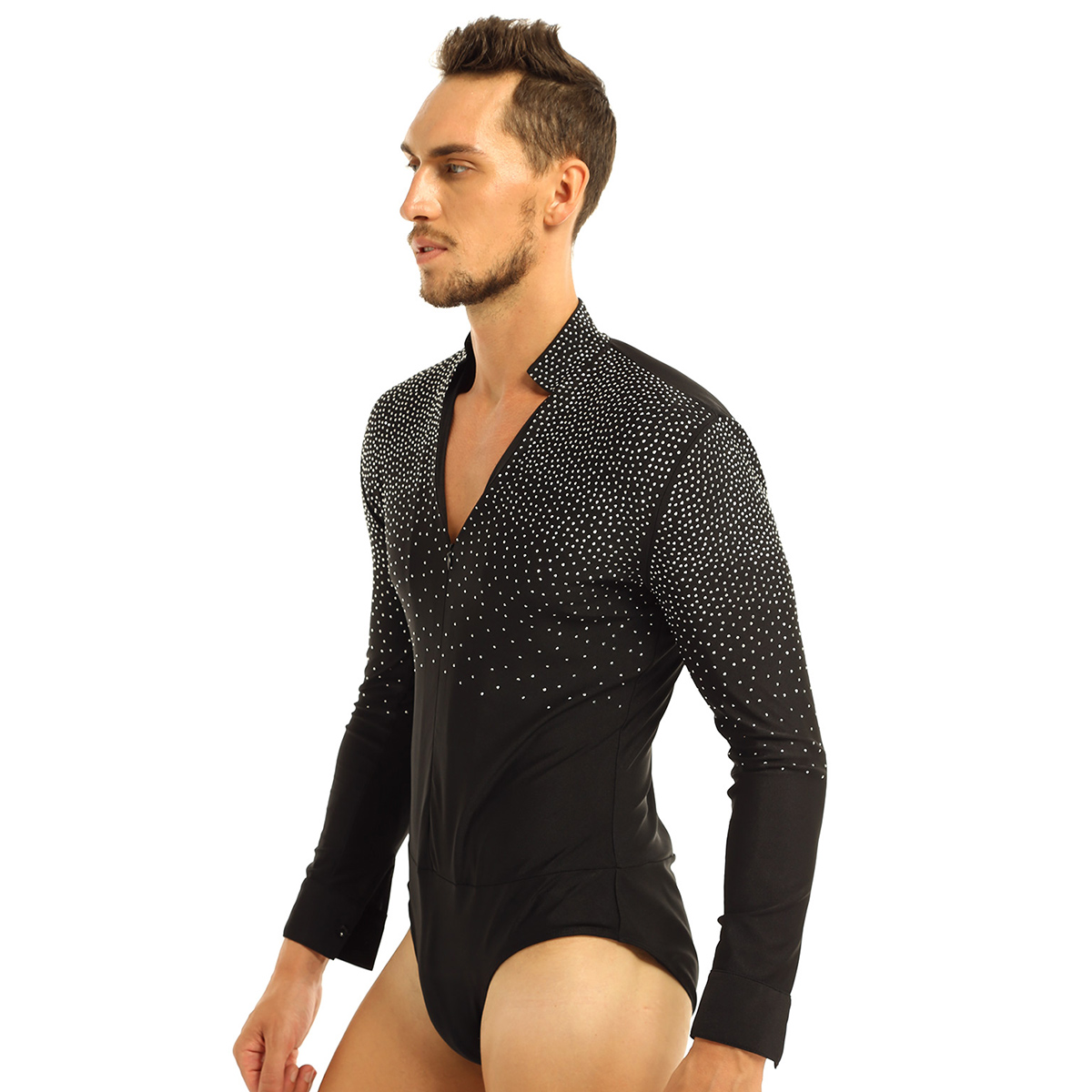男性用ストラップレスダンスTシャツ,ラインストーン付き体操服,ハロウィーンの衣装