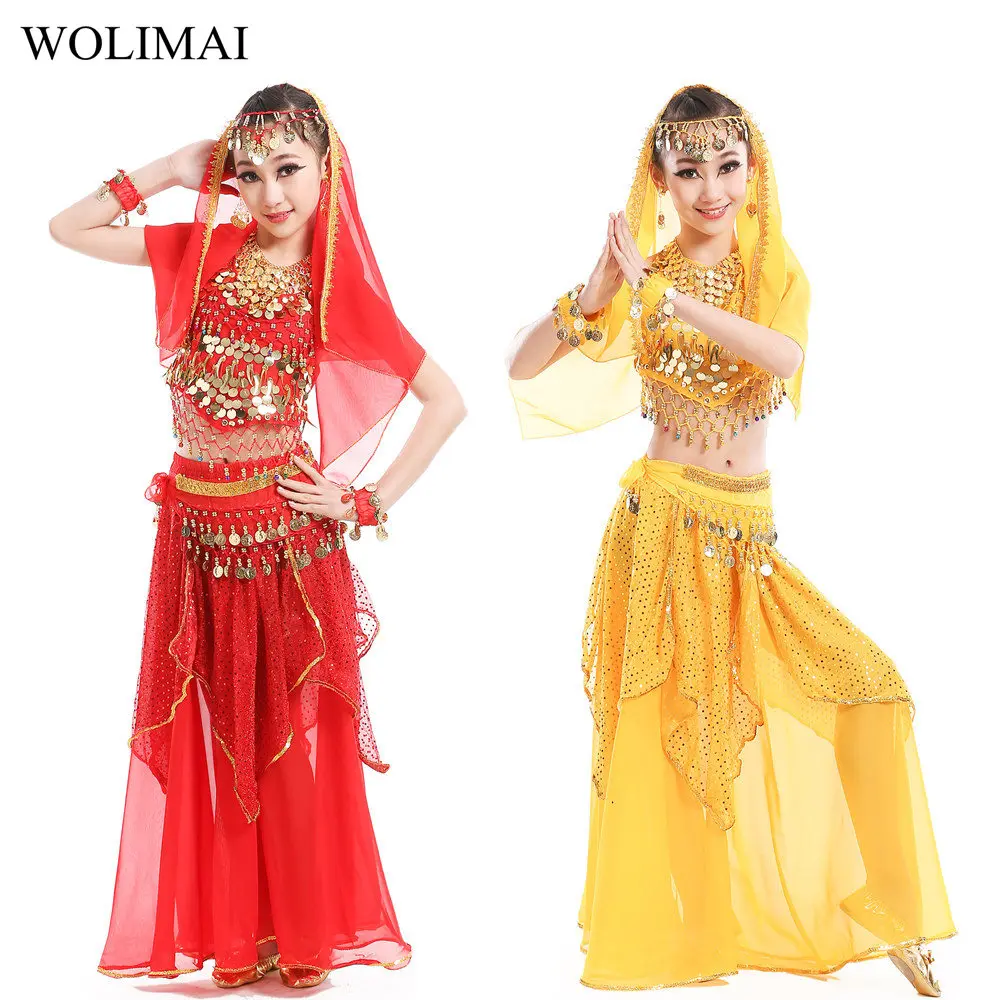 Bauchtanz-Kostüme für Kinder, Mädchen, Kinder, Bauchtanz, Rock, Bollywood-Tanzkleid, Performance-Wettbewerb, indisches Stoffset