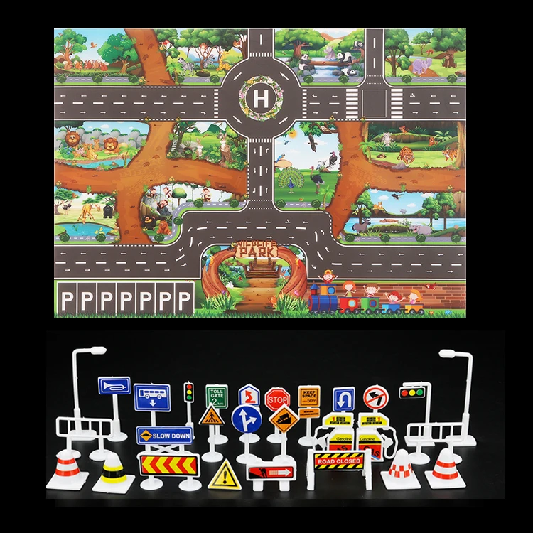Tapete de jogo do bebê cidade tráfego estrada mapa tapete cidade estacionamento do carro roadmap sinais de trânsito bebê escalada jogando tapete jogo
