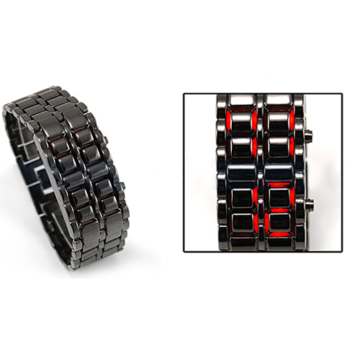 Reloj de pulsera Digital de Metal para hombre y mujer, pulsera electrónica de cuarzo con pantalla LED samurái de hierro, sin rostro, a la moda