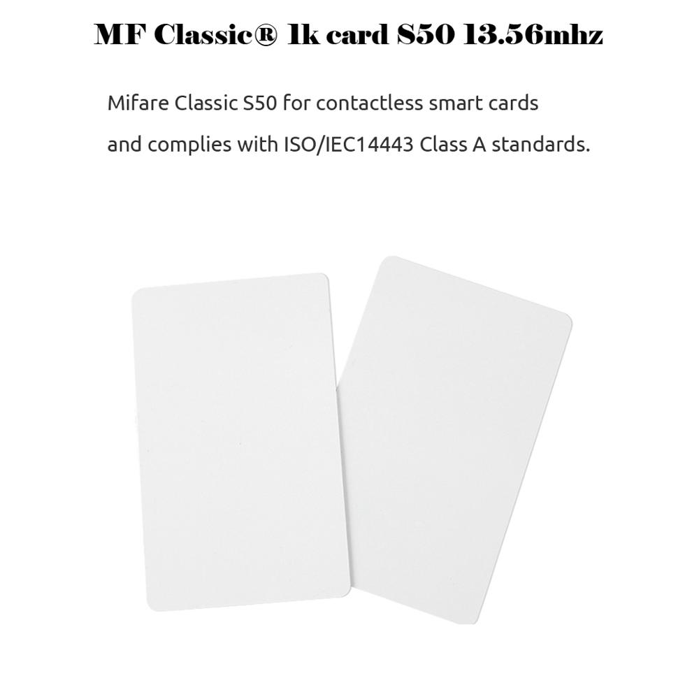 100pcs/Lot RFID Card 13.56Mhz IC Cards M1 MF S50 Classic ISO14443A 1K Proximity Smart 0.8mm For Access Control System