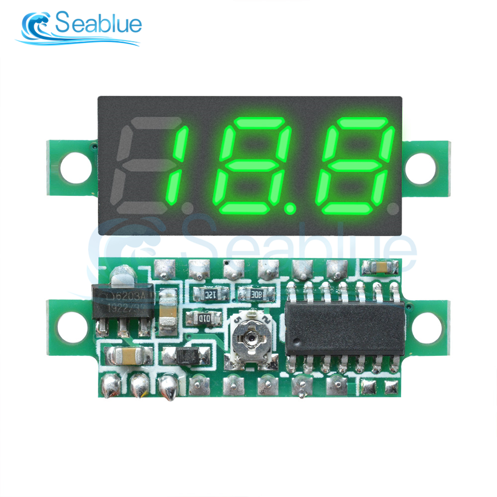 Voltímetro Digital LED CC de 0,28 pulgadas, medidor de voltaje de 0-100V, Detector de voltaje de energía móvil para coche, 12V, rojo, verde y azul, 5 uds.