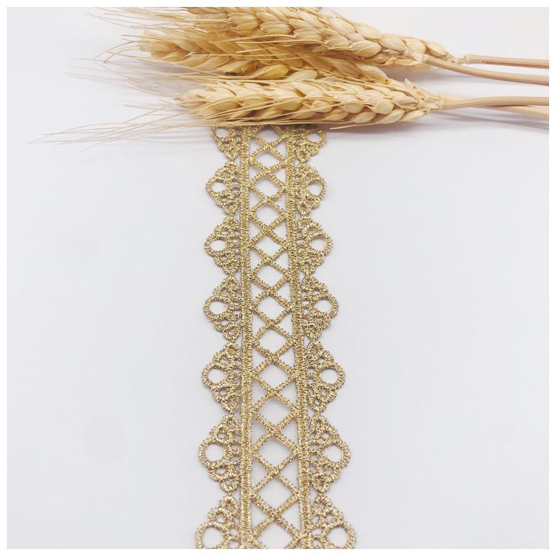 女性のための装飾的なレースのウェディングドレス,5ヤード,ゴールド糸,水溶性の刺embroidery,装飾品,衣類のアクセサリー