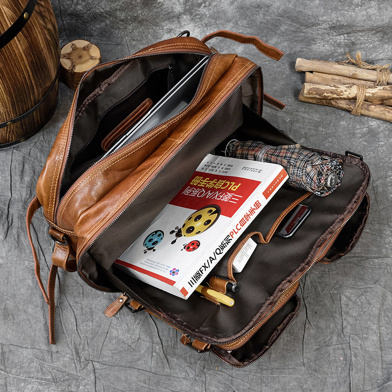 Luufan Echtem Leder Männer Aktentasche 14 "Schwarz Laptop Business-Handtasche Echt Leder Retro Aktentasche Umhängetasche Für Männliche