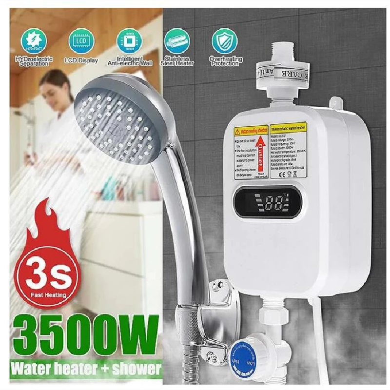 Điện Nhiệt Độ Không Đổi Nước Vòi Làm Nóng Tức Thì Vòi Nước Màn Hình Hiển Thị LED Dọc Lắp Đặt Cho Vòi Sen Tắm