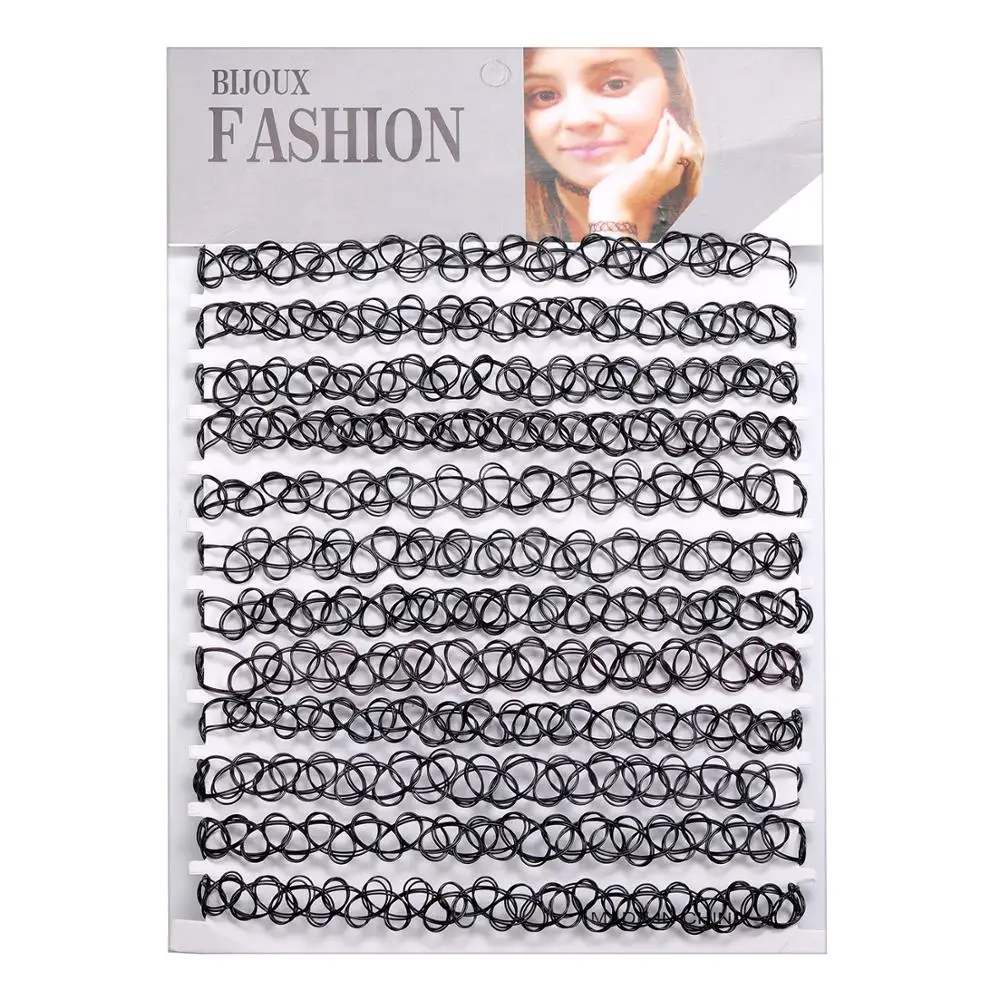 ZS 12 Uds gargantilla elástica Vintage collar señora chica tatuaje gargantilla collar Punk Retro gótico collares elásticos para mujeres
