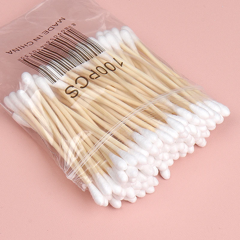 500/1000 Uds hisopo de algodón de madera de doble cabeza limpieza de nariz y oídos herramientas de maquillaje para mujeres Lipstik bastoncillos de punta de bastoncillos Oidos