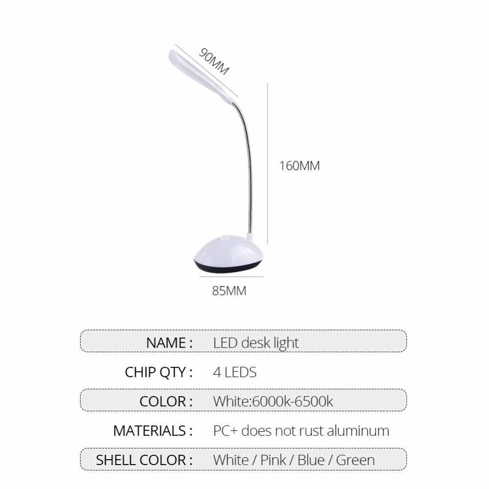 Mini lámpara LED de escritorio de 4 colores, luz de libro con batería AAA, protección ocular, lámpara de mesa de estudio para niños
