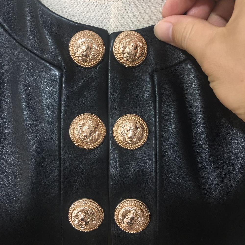 ที่กำหนดเองคู่ปุ่มโลหะหนัง Jacket หญิงรอบคอนุ่มจริงหนังแกะธรรมชาติหนังเสื้อ F919