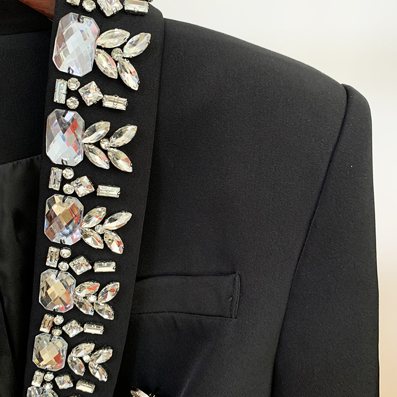 HOHE QUALITÄT Neueste 2025, Modedesigner-Jacke für Damen, Diamanten, Strass, Perlen, zweireihig, Schalkragen, Blazer