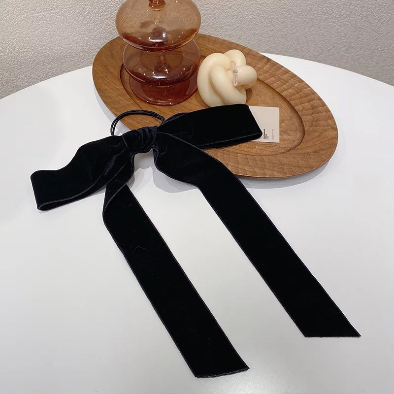 Moda vintage preto arco fita de cabelo scrunchie para mulheres meninas longo elástico laço de cabelo headwear feminino acessórios para o cabelo