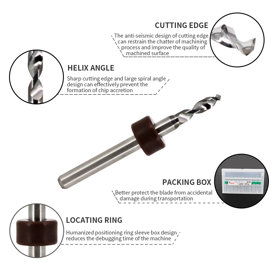 10 Cái/lốc 3.175 Vỏ Carbide PCB Khoan Cho In Bảng Mạch Mini CNC Khoan Bit Bộ Micro Khắc Endmill 1Mm 2Mm