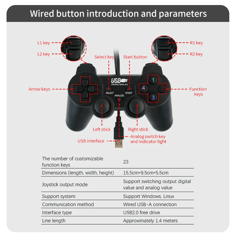 Yahboom-PS2 Wired USB Controlador de Jogo Sem Fio, Handle para ROS ROS2, Jetson Nano e Raspberry Pi Robots Kit, APP Controle Remoto