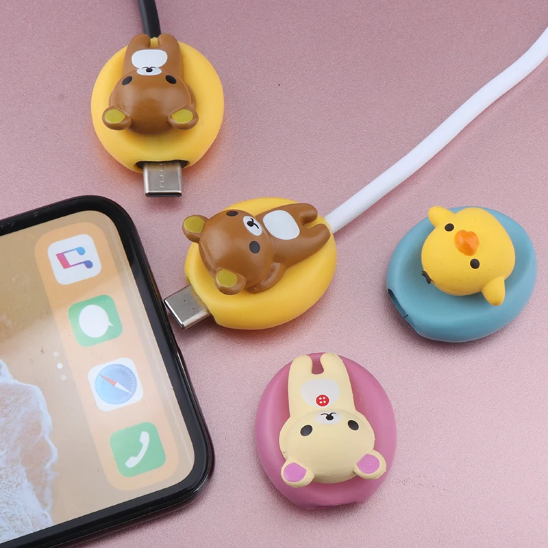 Protector de Cable tipo C de Animal, Cable de línea de datos de dibujos animados, Protector de Cable USB C de silicona encantador, cubierta enrolladora organizadora