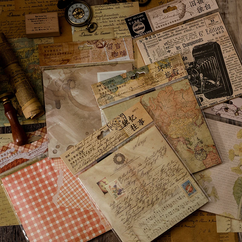 Yoofun 30 sheets Vintage Material Paper for Scrapbooking Journal Diary Collage Junk Background Decoration Retro Stationery