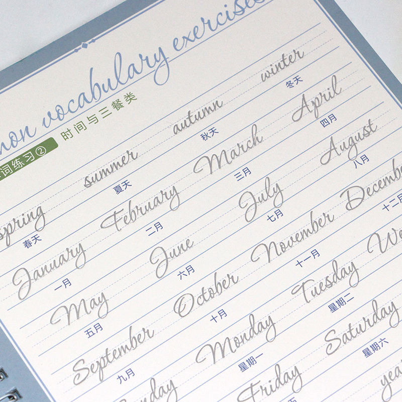 2-teiliges englisches wiederverwendbares Groove-Kalligraphie-Stiefelmethode, Alphabet, Wörter, Buchstaben, Übungsheft mit Stiftminen-Set für Anfänger