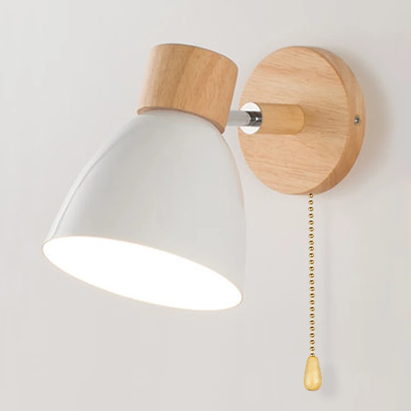 Gỗ Bắc Âu Đèn Tường Có Công Tắc Tường Hiện Đại Sconce Cho Phòng Ngủ Phòng Khách Chiếu Sáng Gia Đình Rằn Ri Nâu Đất 6 Màu Lái Đầu e27