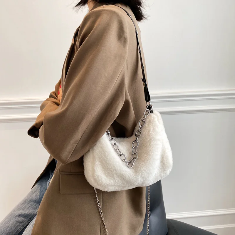 Chất Liệu Giả Da Và Túi Mùa Đông Cổ Tích Mới Velour Sang Trọng Chắc Chắn Nữ Hợp Thời Trang Thanh Lịch Đơn Vai Vạt-Túi Sang Trọng Ins dây Xích Đeo Chéo Thân Túi