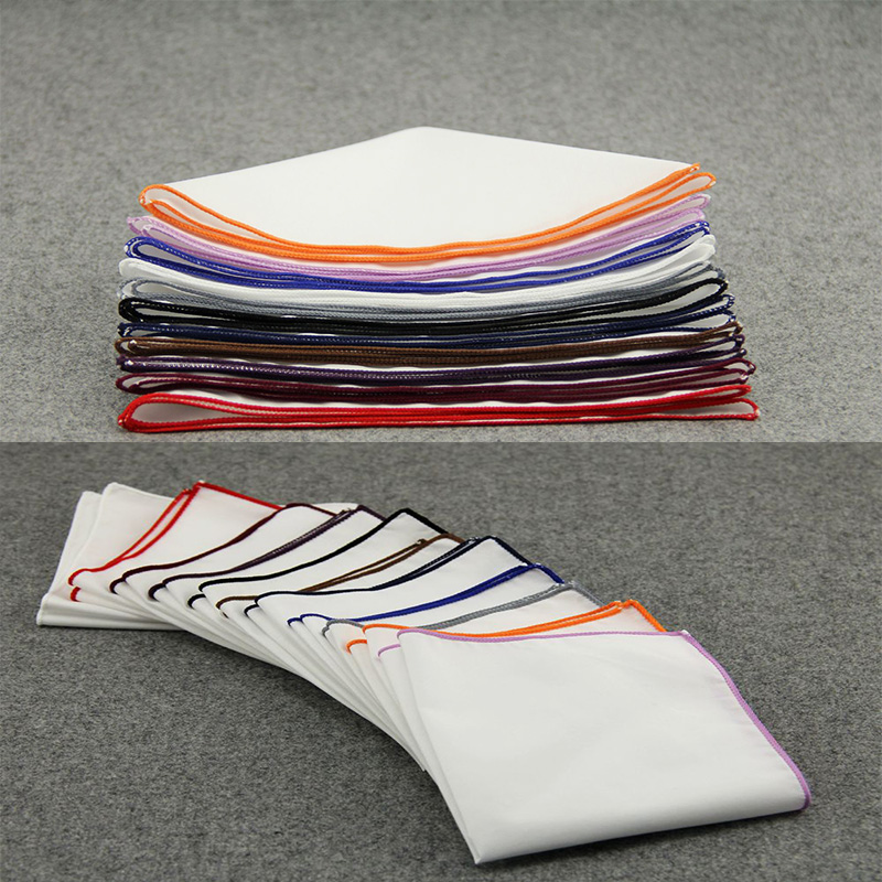 Moda masculina lado denso branco bolso toalha terno acessórios lenço toalha quadrada algodão colorido borda cachecol