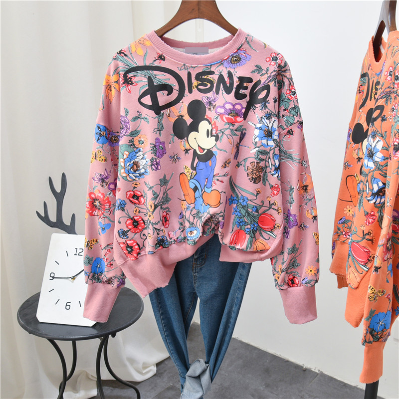 Disney Chuột Mickey Nữ Khoác Hoạt Hình Thu Đông Phong Cách Hàn Quốc Mùa Xuân Áo Nỉ Tay Dài Quần Áo Bông Tai Kẹp Áo Khoác Thường