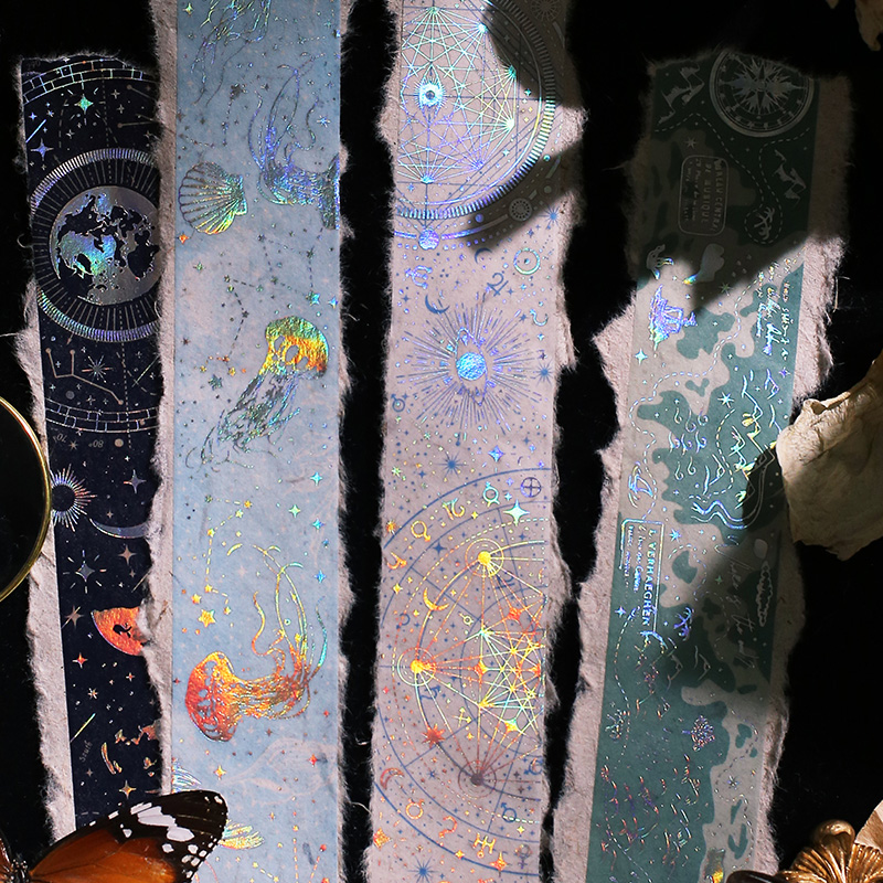 แฟนตาซี Astrolabe ดาวดวงจันทร์ Planet เลเซอร์ร้อนเครื่องประดับเงิน Washi กาวเทปเทป DIY สติ๊กเกอร์ตกแต่งป้าย