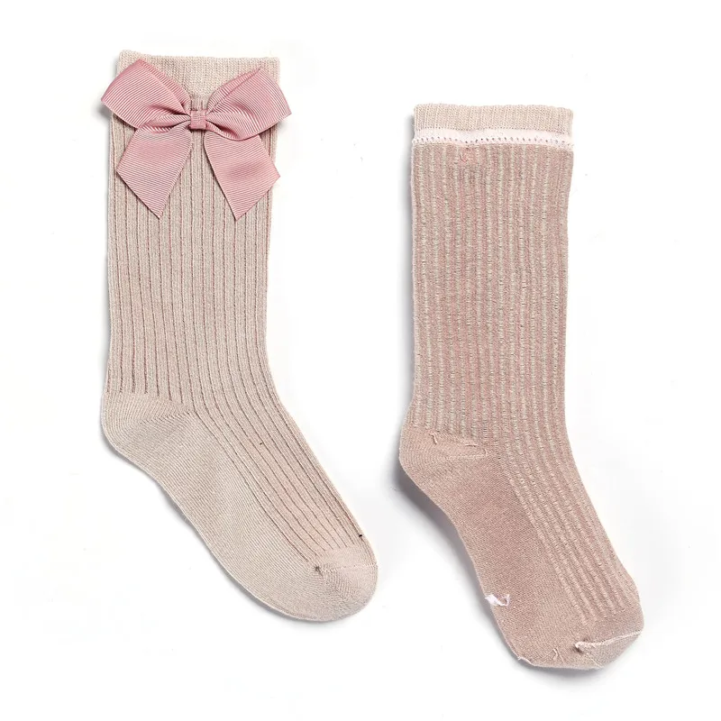 Calcetines sólidos para niños con lazos, calcetines de algodón para niñas pequeñas, calcetines largos suaves para niños pequeños, calcetines hasta la rodilla de princesa para niñas 2024