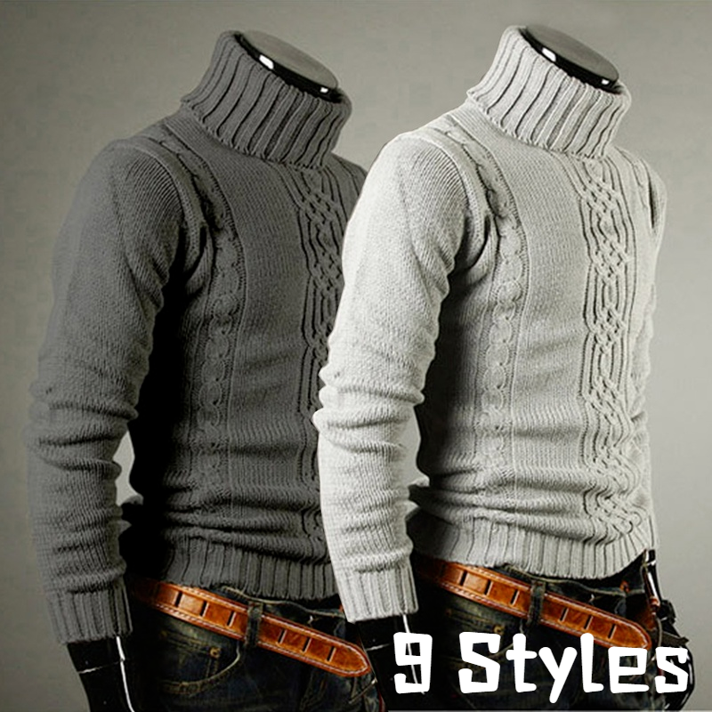 Suéter de gola alta masculino, pulôver casual, grosso, alta qualidade, inverno
