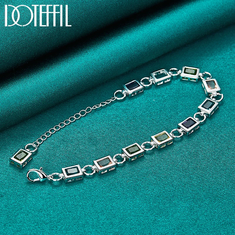 DOTEFFIL-pulsera cuadrada de Plata de Ley 925 con incrustaciones de circonita AAA multicolor, cadena para mujer, joyería de boda para fiesta de compromiso