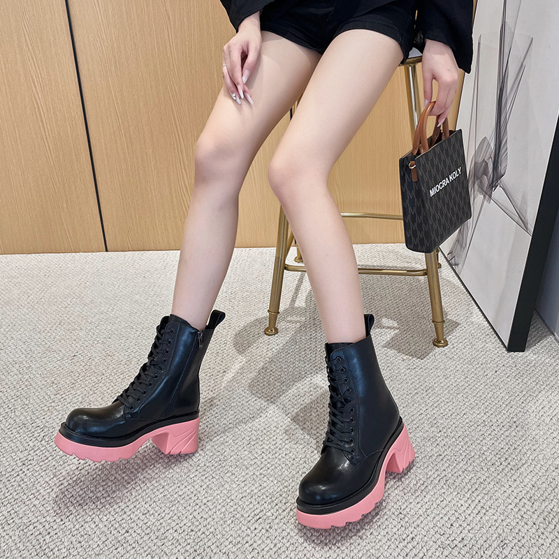 Sepatu Bot Setengah Betis Mode Wanita Musim Gugur Musim Dingin Mode Berenda Ritsleting Sepatu Bot Mujer Platform Olahraga Sepatu Bot Tempur untuk Wanita