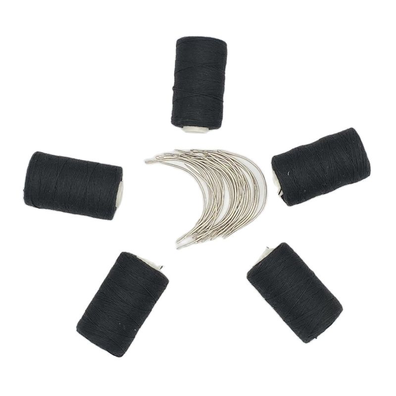Fadennadel-Set, 25-teilig, gebogene C-Nadel mit Geschenk, 5 Rollen, schwarzes Haarwebgarn, Baumwoll-Nähgarn