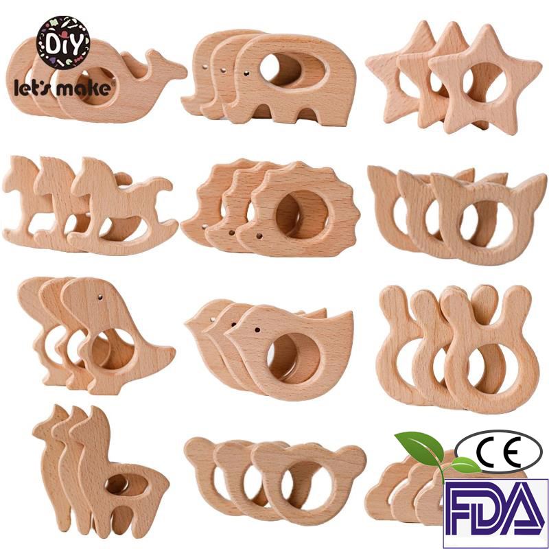 Lassen sie Machen 1PC Baby Beißring Tier Holz Ringe Einhorn Kamera Igel Lebensmittel Grade Holz Beißring Pflege Anhänger Zahnen spielzeug