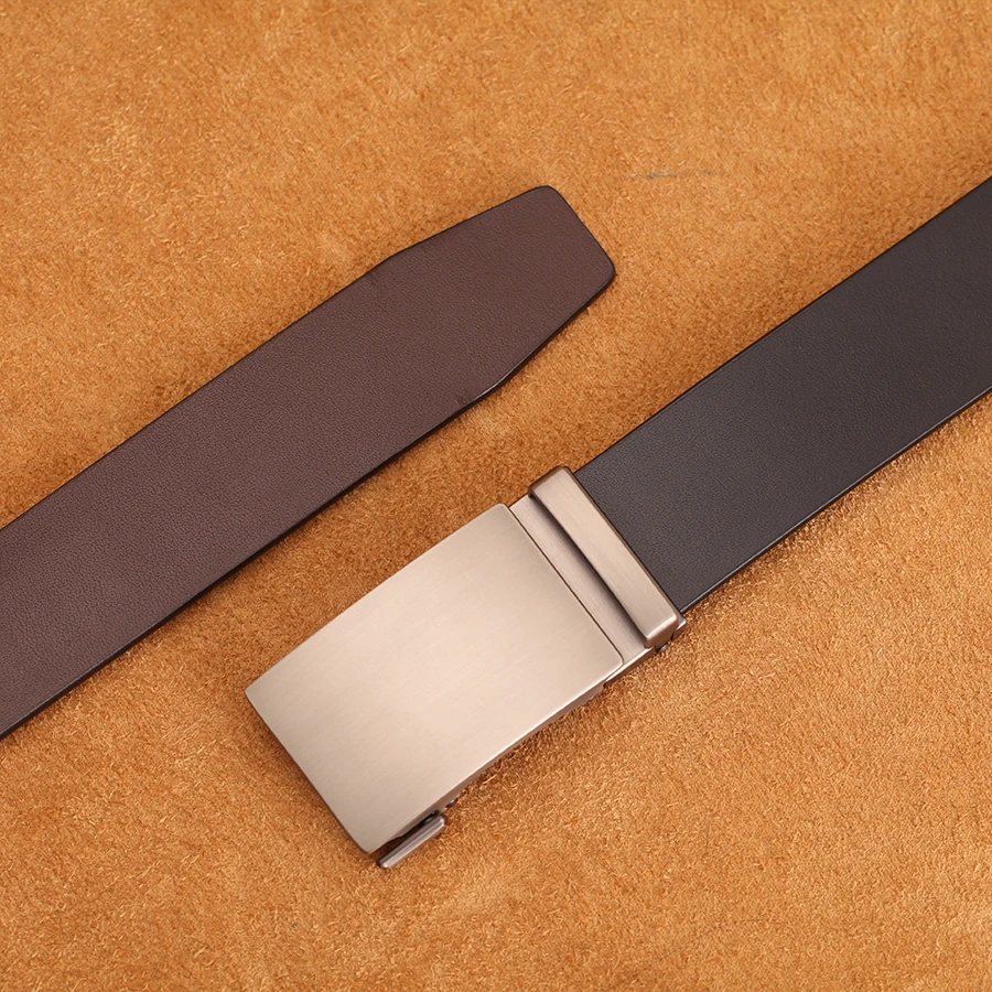 Cinturón automático de cuero de vaca genuino para hombre, cinturón Formal con hebilla automática, correa de negocios de cuero genuino para hombre