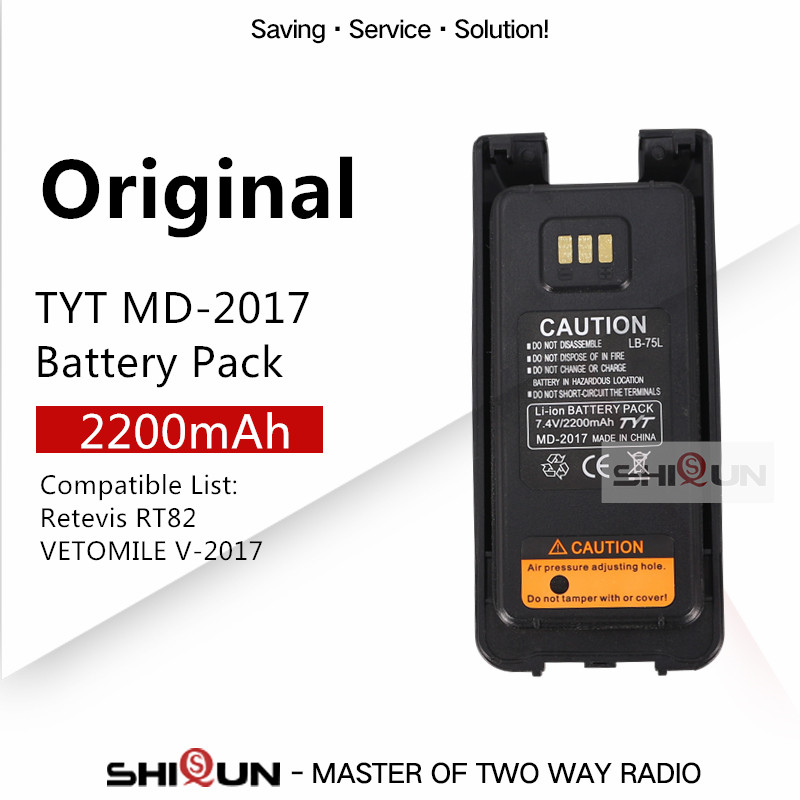 Литий-ионный аккумулятор TYT 7,4 В 2200 мАч для TYT DMR MD-2017 совместимый с RT82 V-2017, цифровой радиоприемник, литиевая батарея MD 2017