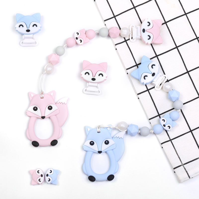 LOFCA 5 Bé Mọc Răng Cáo Viền Silicone Tự Làm Thực Phẩm Cấp Bộ Gặm Nhấm Đồ Chơi Y Tá Tặng Phụ Kiện BPA Silicone hạt