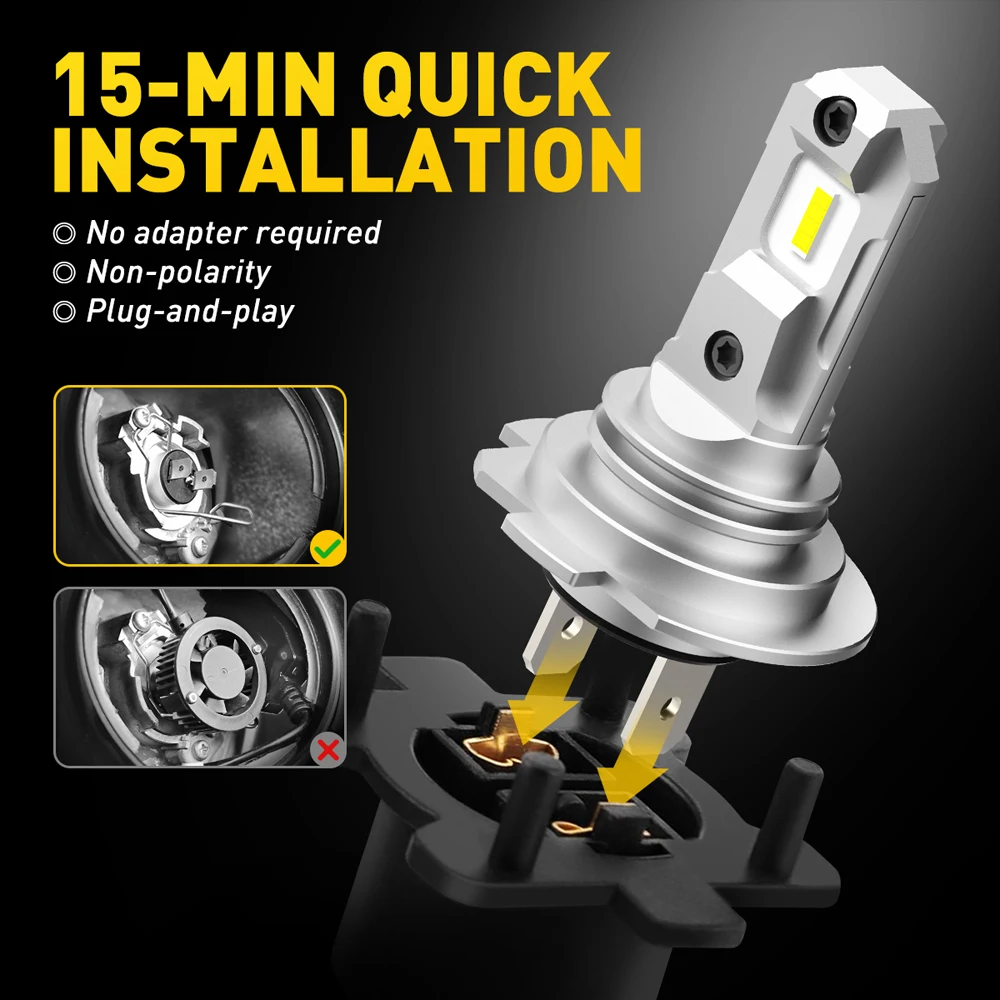 AUXITO 2x Fanless H7 Luzes LED 1:1 Mini Tamanho Cabeça Lâmpada Sem Fio 12000LM CSP LED Chips H7 Carro LED Farol Lâmpada 6500K Branco 12V