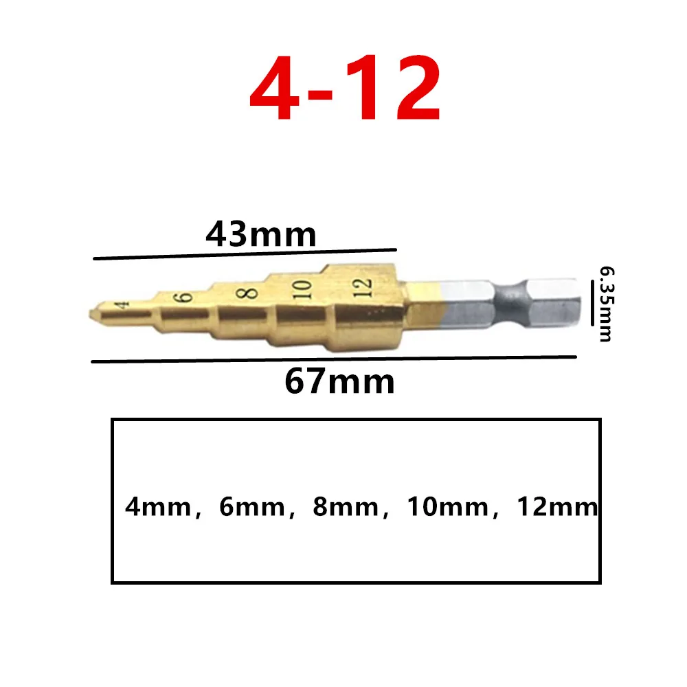 Khoan Sắt HSS Phủ Titan Bước Mũi 4-12-20 Khoan Điện Dụng Cụ Kim Loại Thép Tốc Độ Cao Gỗ lỗ Cắt Hình Nón Mũi Khoan