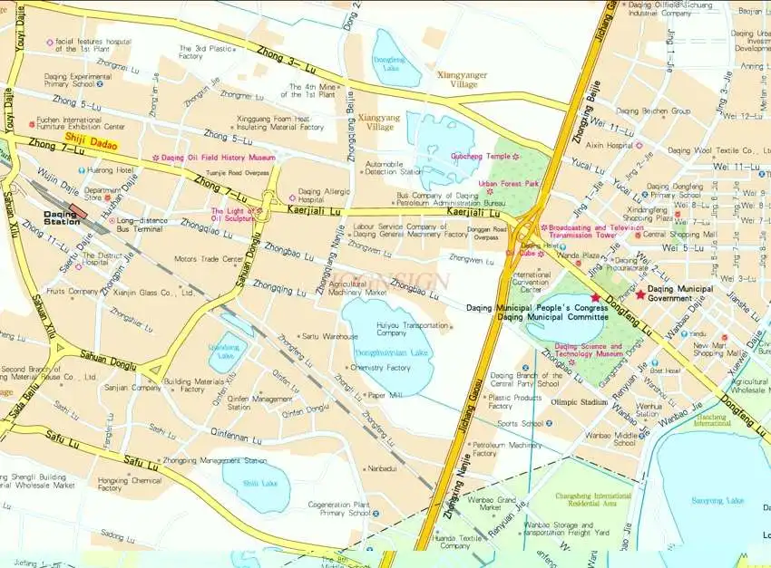 แผนที่การจราจรการท่องเที่ยว Daqing เวอร์ชั่นใหม่ของการกระจายสถานที่ท่องเที่ยวเมืองจราจร แผนที่เมือง Daqing ภาษาอังกฤษ