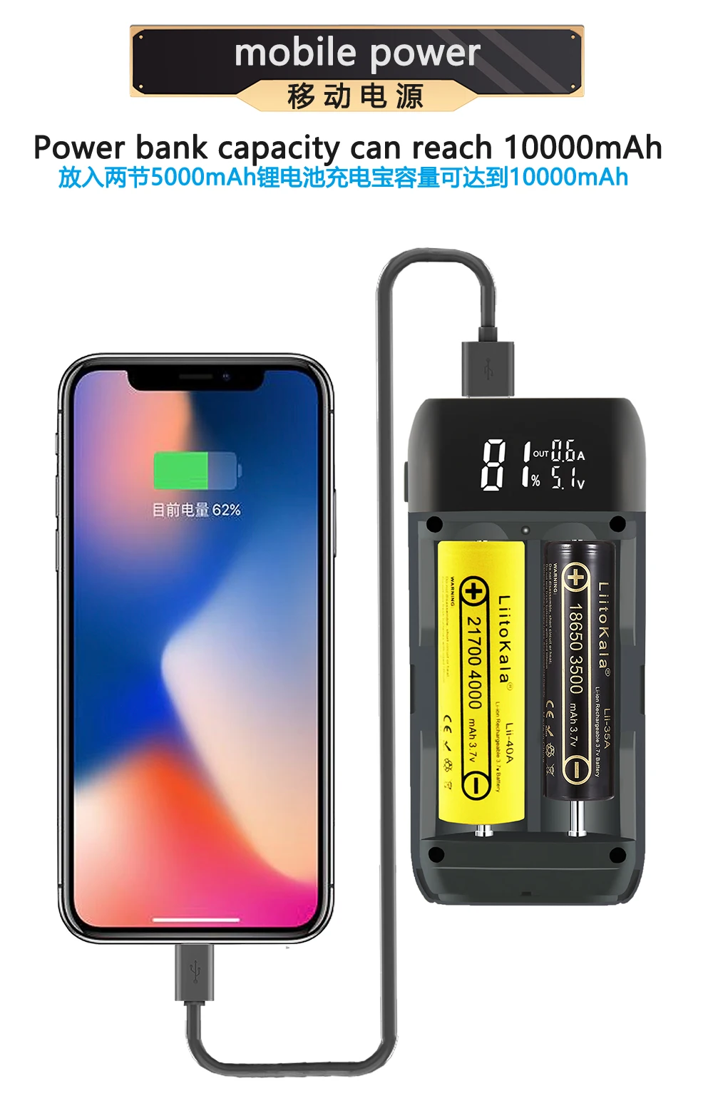 LiitoKala Lii-MP2 Power Bank 18650 Pengisi Daya Baterai Tipe C Input QC3.0 Pengisi Daya Pengisian Cepat 20700 21700 Baterai Pengisi Daya Portabel