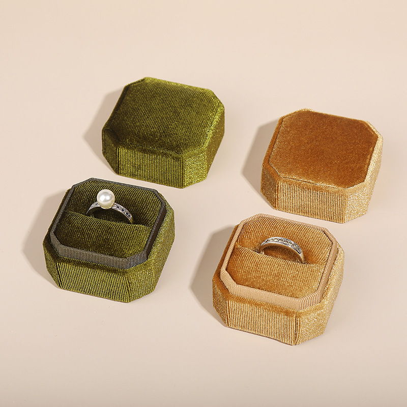 Vintage Octagon Square Velvet Single&Double Ring Box With Detachable Lid Earrings Proposal Wedding Ring Pendant Storage Box