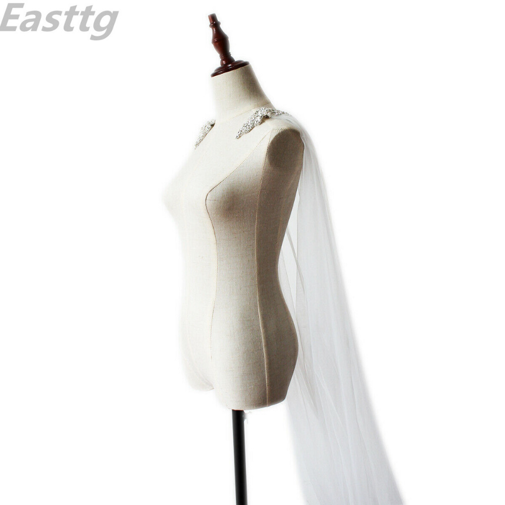 White Ivory 118"（300cm）width Diamond top Cape Bridal Shawl Cathedral Length Tulle Long Cape Cloak Shawl Wedding veil Accessories