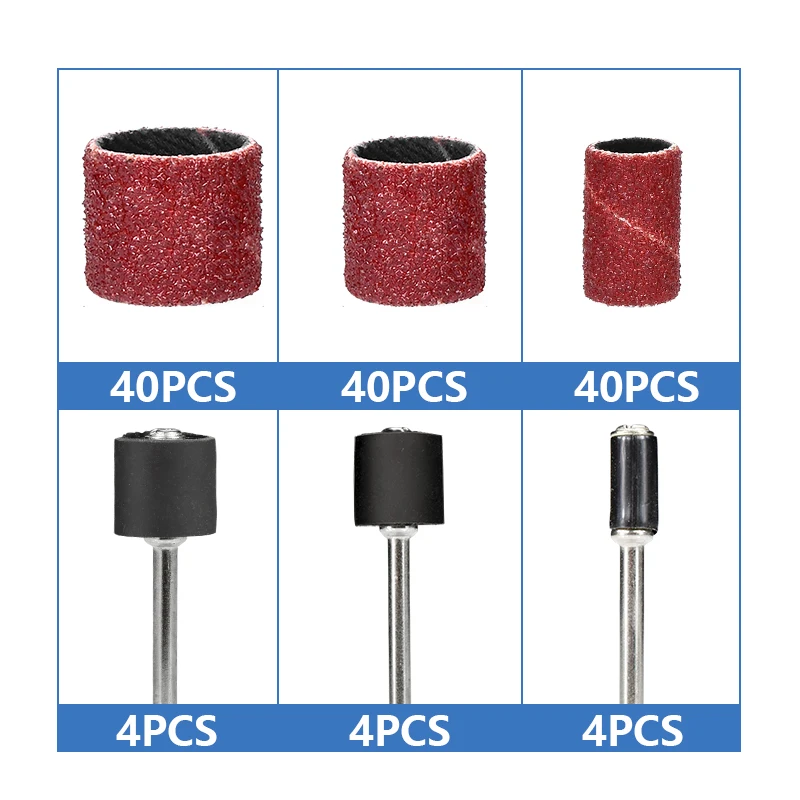 Ccmcp 102/132pcs conjunto de tambor de lixa 1/4 3/8 1/2 Polegada bandas de lixa com mandris de lixa para acessórios dremel de unhas