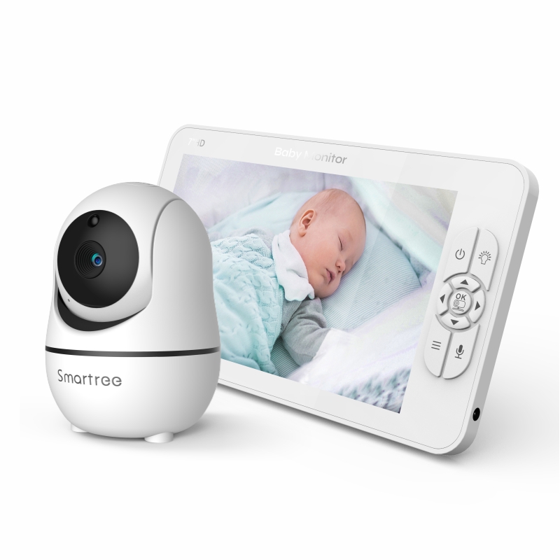 SM70V2 7 "1080P HD Monitor de bebê de vídeo com tela dividida com duas câmeras, à prova de hacking, zoom remoto/pan/tilt, bateria de 4000mAh