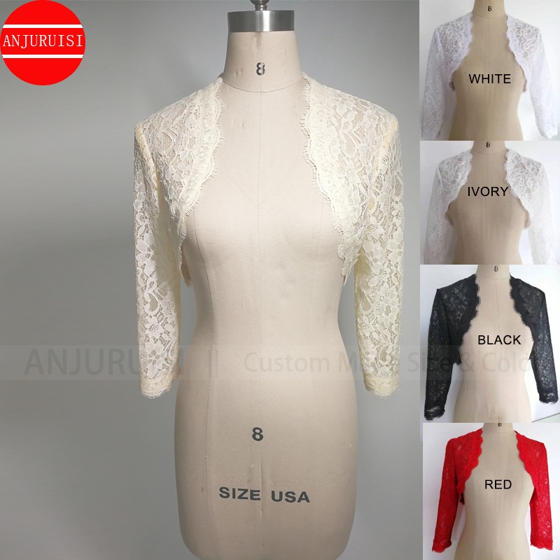 3/4 Lange Ärmel Braut Bolero Frauen Spitze Hochzeit Zubehör Chaquetas Para Mujer Elegante Cape Femme Jacke Party Wraps Novia