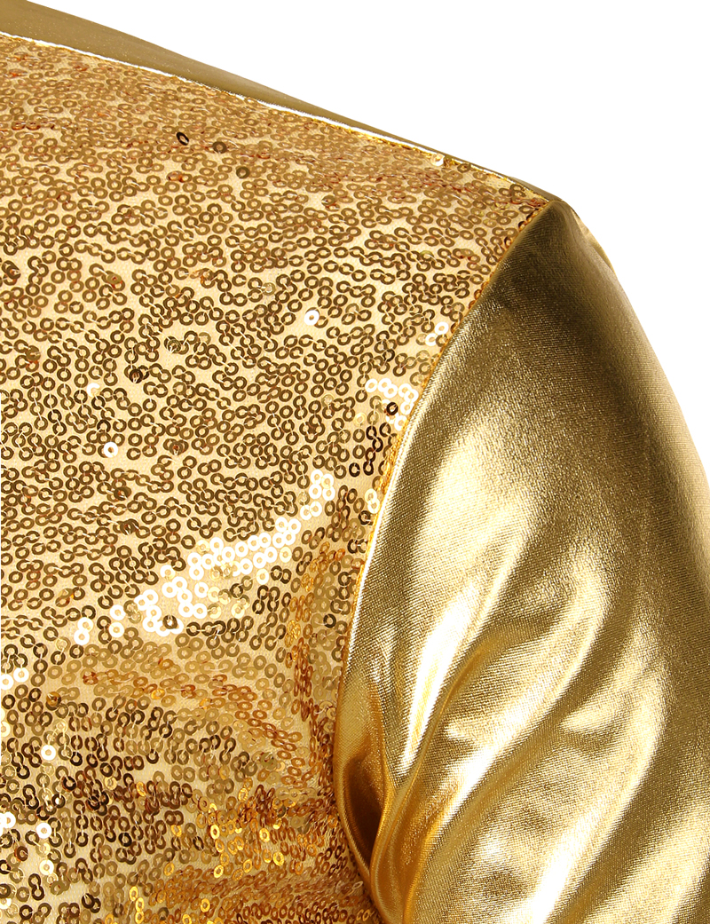 Heren Disco Glanzend Goud Pailletten Metallic Design Overhemd Lange Mouw Button Down Kerstmis Halloween Verjaardagsfeestje Toneelkostuum